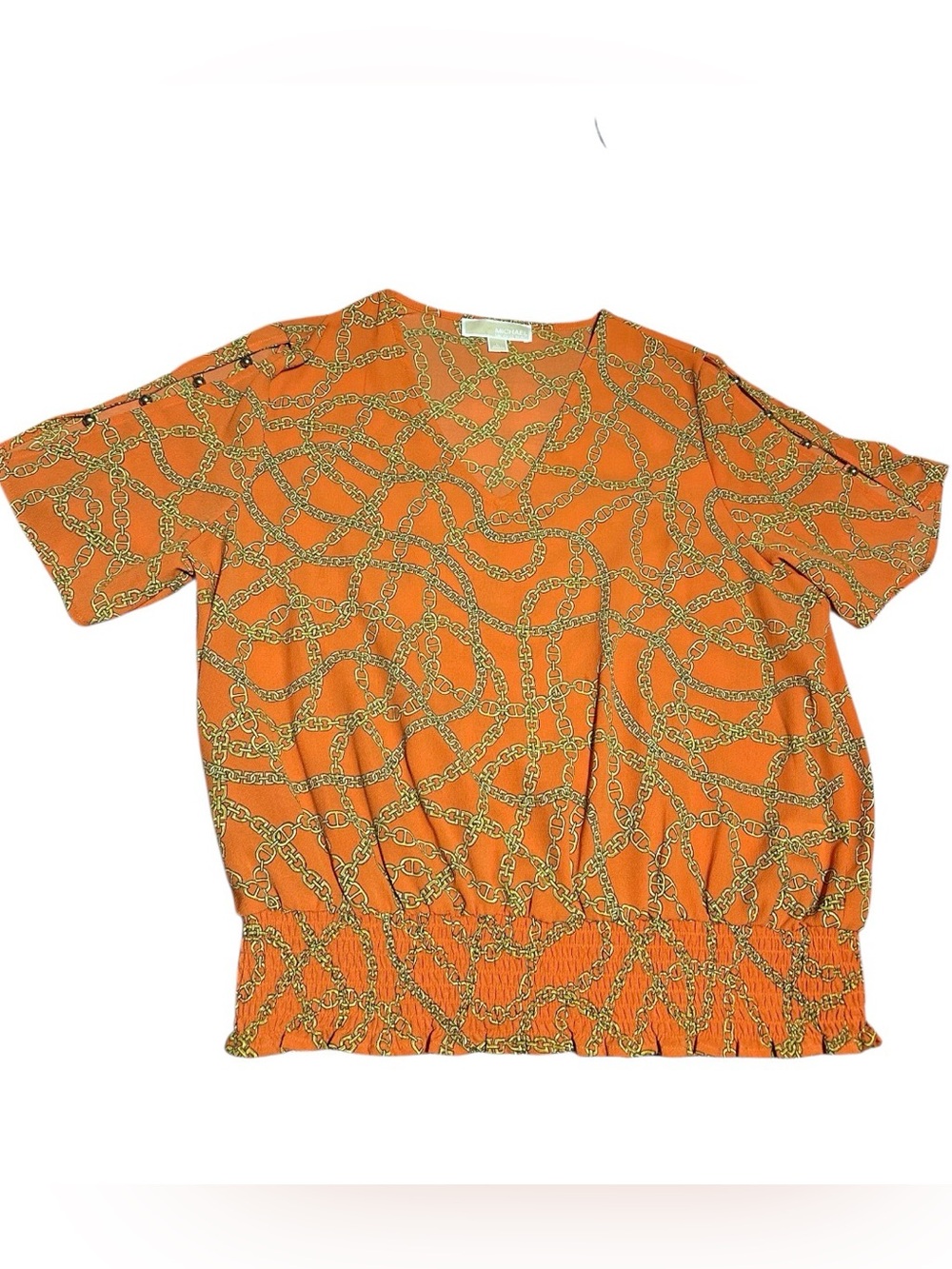 Michael Kors Orange V-Neck Chain-Print Blouse